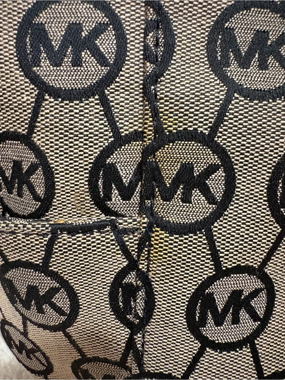 Michael Kors Beige and Black MK Logo Tote with Gold Charm